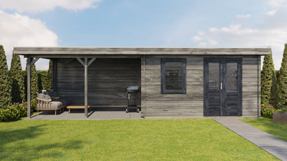 Lugarde Select Log Cabin with veranda Surrey 400x300cm + 400cm - Pressure treated Grey