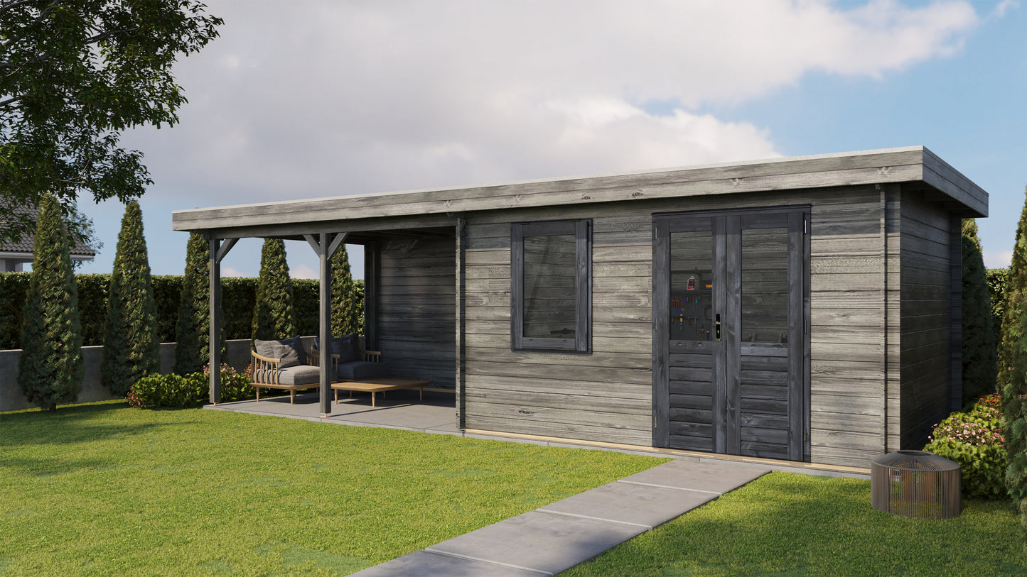 Lugarde Select Log Cabin with veranda Surrey 400x300cm + 400cm - Pressure treated Grey