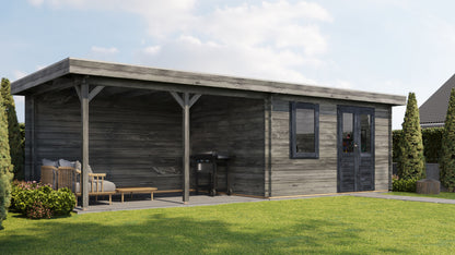 Lugarde Select Log Cabin with veranda Surrey 400x300cm + 400cm - Pressure treated Grey