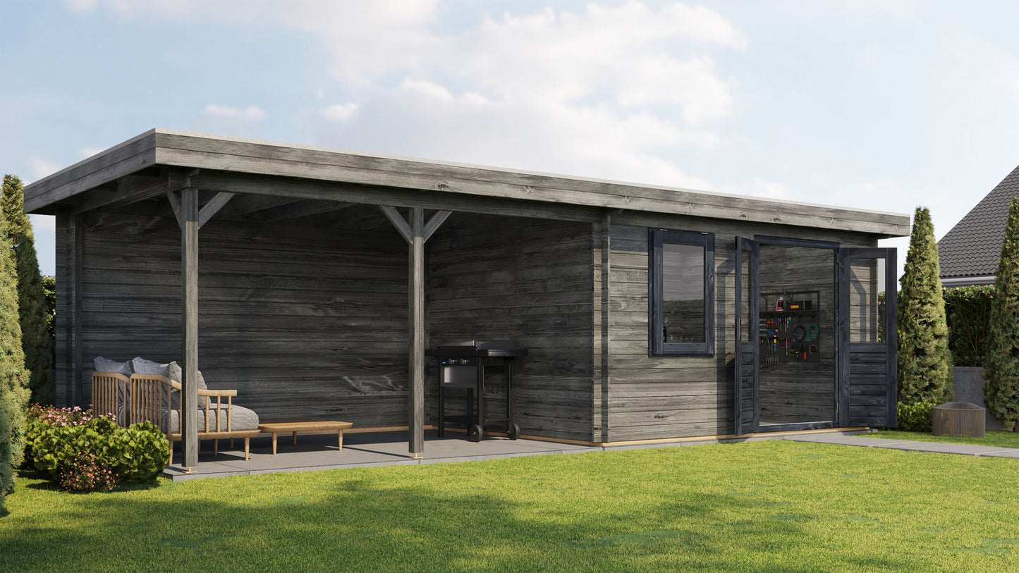 Lugarde Select Log Cabin with veranda Surrey 400x300cm + 400cm - Pressure treated Grey