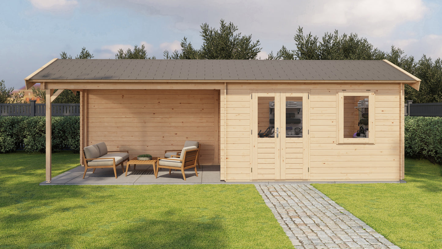 Lugarde Select Log Cabin with veranda Trent 400x300cm + 400cm - Untreated