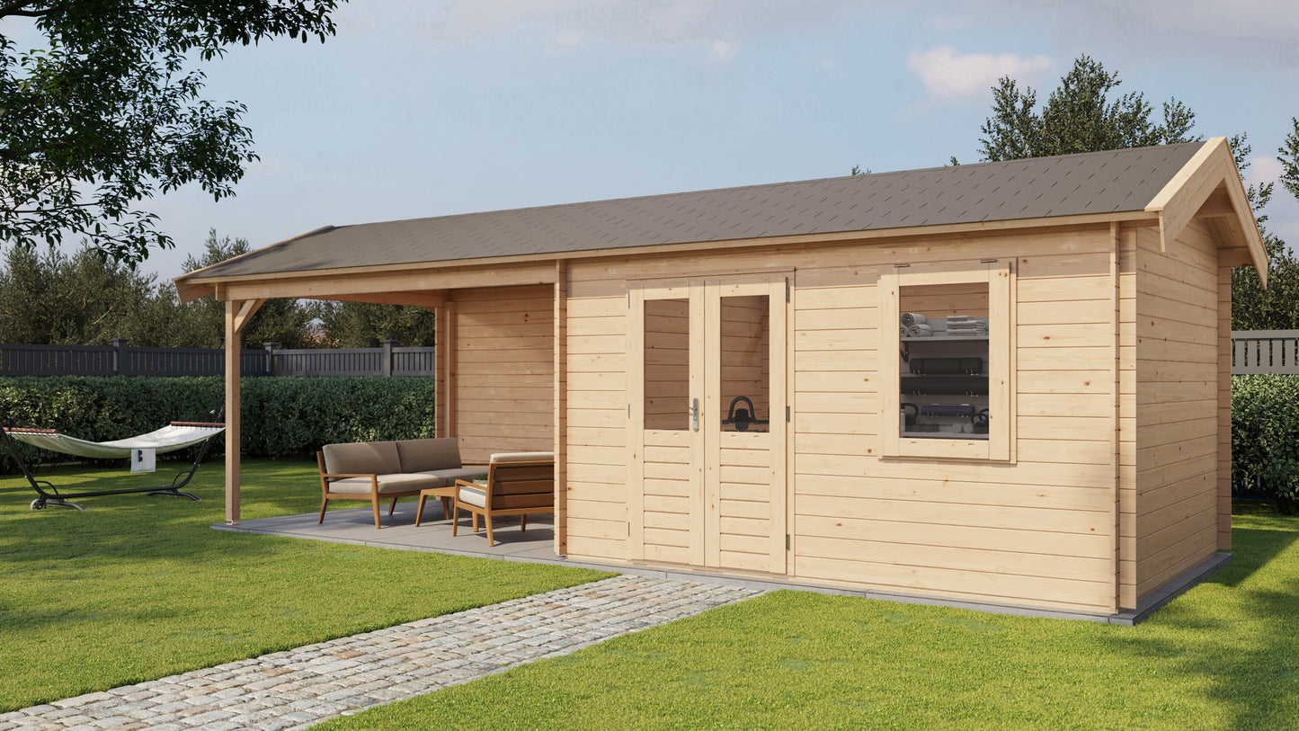 Lugarde Select Log Cabin with veranda Trent 400x300cm + 400cm - Untreated