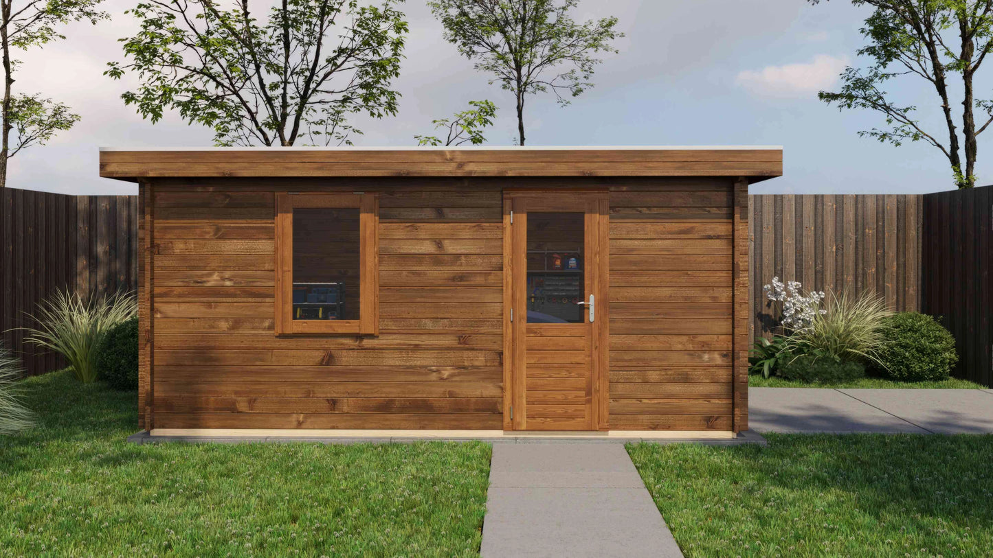 Lugarde Select Log Cabin Anglesey with garage door 350x500cm - Pressure treated Brown