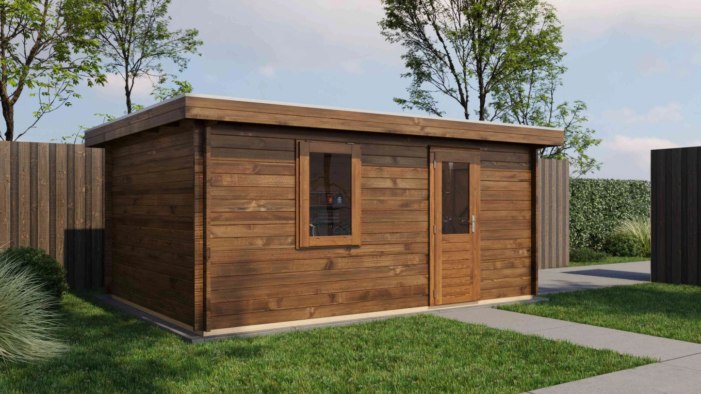 Lugarde Select Log Cabin Anglesey with garage door 350x500cm - Pressure treated Brown