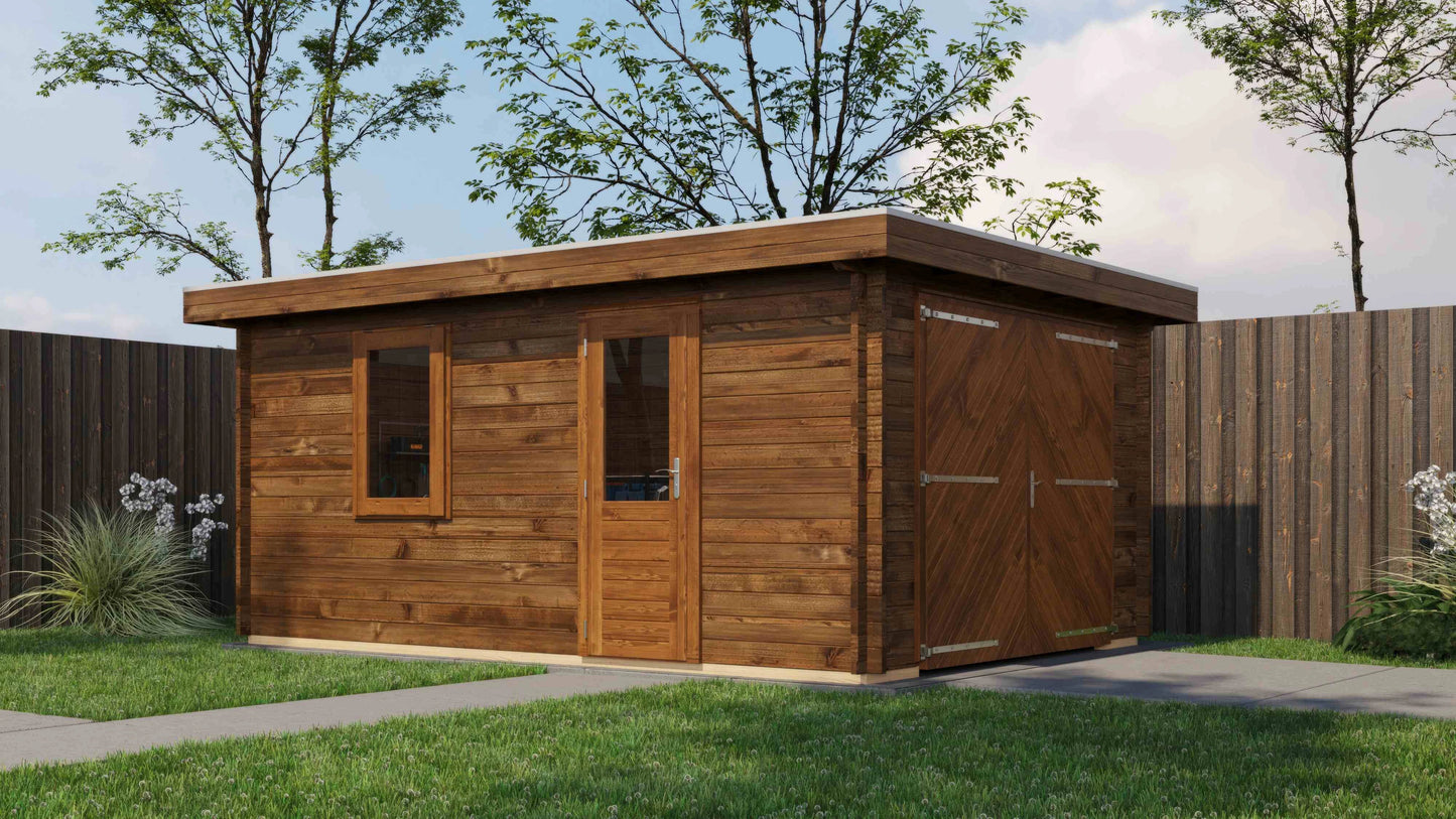 Lugarde Select Log Cabin Anglesey with garage door 350x500cm - Pressure treated Brown