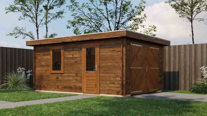 Lugarde Select Log Cabin Anglesey with garage door 350x500cm - Pressure treated Brown