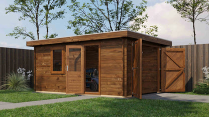 Lugarde Select Log Cabin Anglesey with garage door 350x500cm - Pressure treated Brown