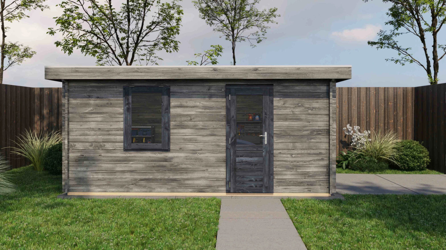 Lugarde Select Log Cabin Anglesey with garage door 350x500cm - Pressure treated Grey