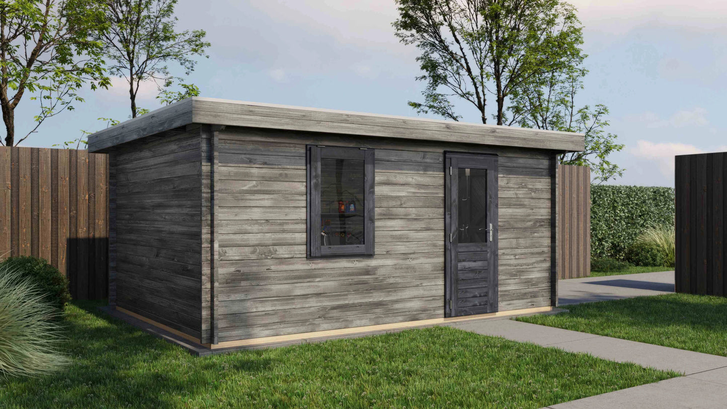 Lugarde Select Log Cabin Anglesey with garage door 350x500cm - Pressure treated Grey