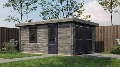 Lugarde Select Log Cabin Anglesey with garage door 350x500cm - Pressure treated Grey