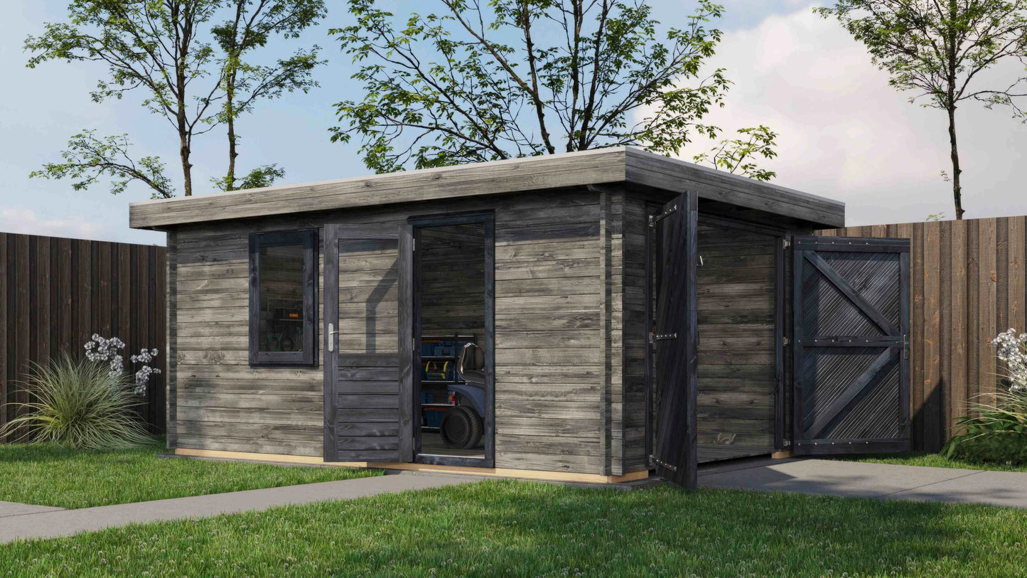 Lugarde Select Log Cabin Anglesey with garage door 350x500cm - Pressure treated Grey