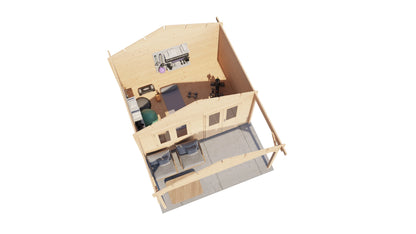 Lugarde Select Log Cabin with veranda Wear 400x300cm + 200cm - Untreated