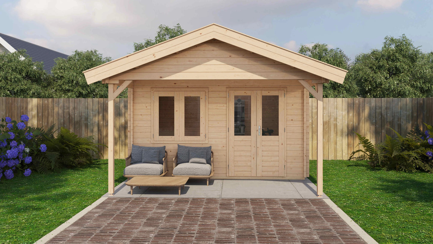 Lugarde Select Log Cabin with veranda Wear 400x300cm + 200cm - Untreated