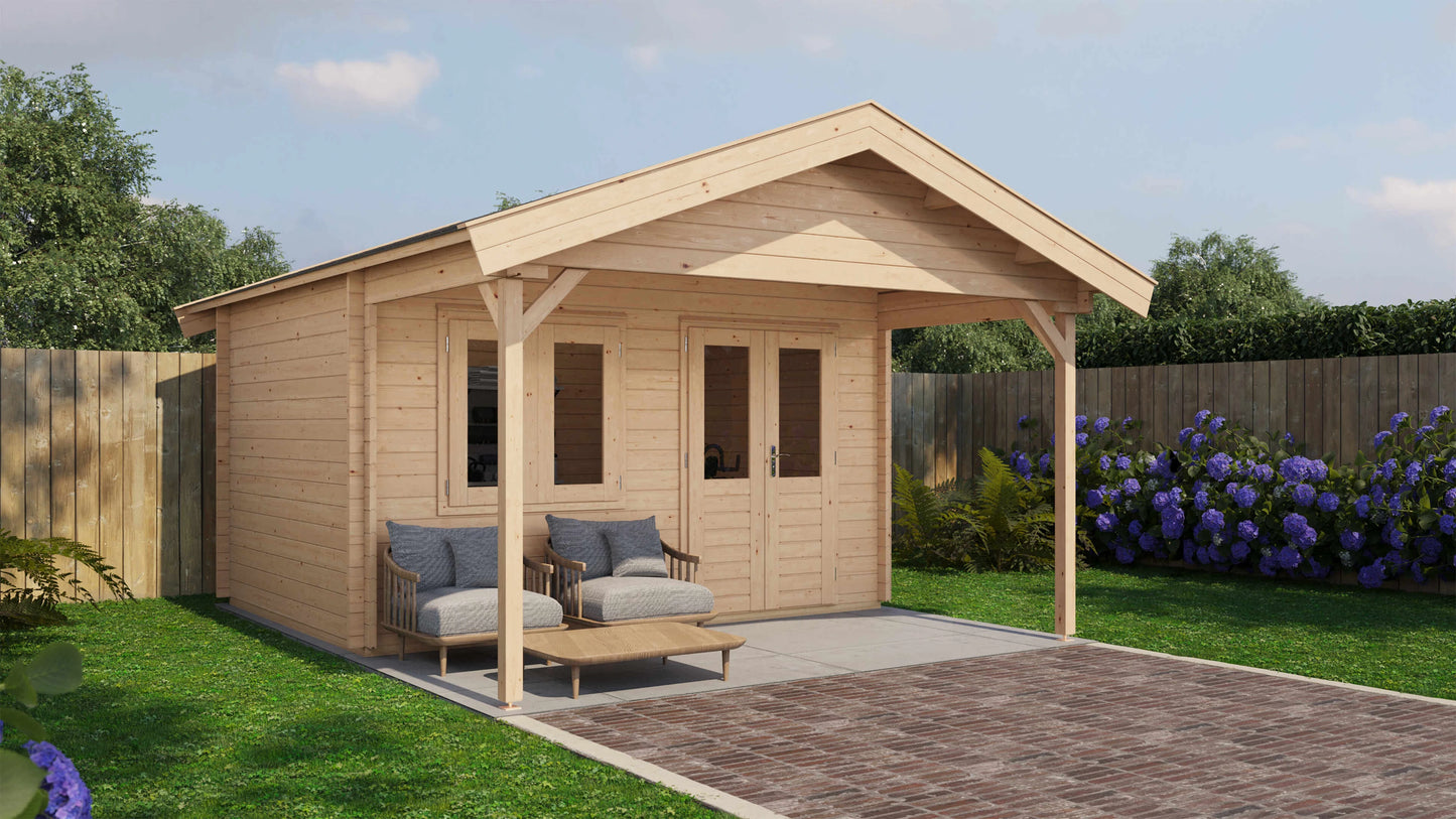 Lugarde Select Log Cabin with veranda Wear 400x300cm + 200cm - Untreated