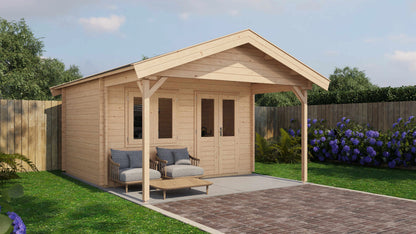 Lugarde Select Log Cabin with veranda Wear 400x300cm + 200cm - Untreated