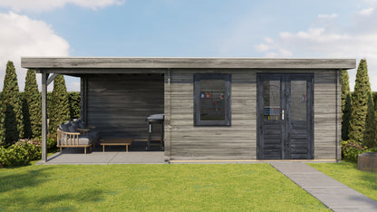 Lugarde Select Log Cabin with veranda Glencoe 400x400cm + 300cm - Pressure treated Grey