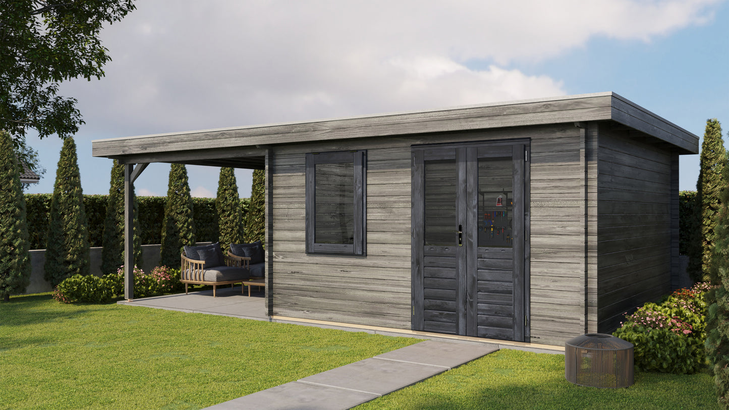 Lugarde Select Log Cabin with veranda Glencoe 400x400cm + 300cm - Pressure treated Grey