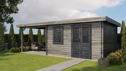 Lugarde Select Log Cabin with veranda Glencoe 400x400cm + 300cm - Pressure treated Grey