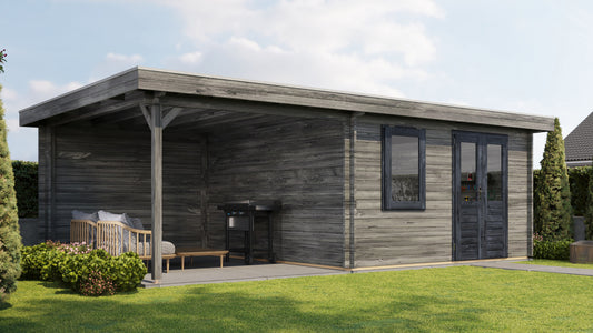 Lugarde Select Log Cabin with veranda Glencoe 400x400cm + 300cm - Pressure treated Grey