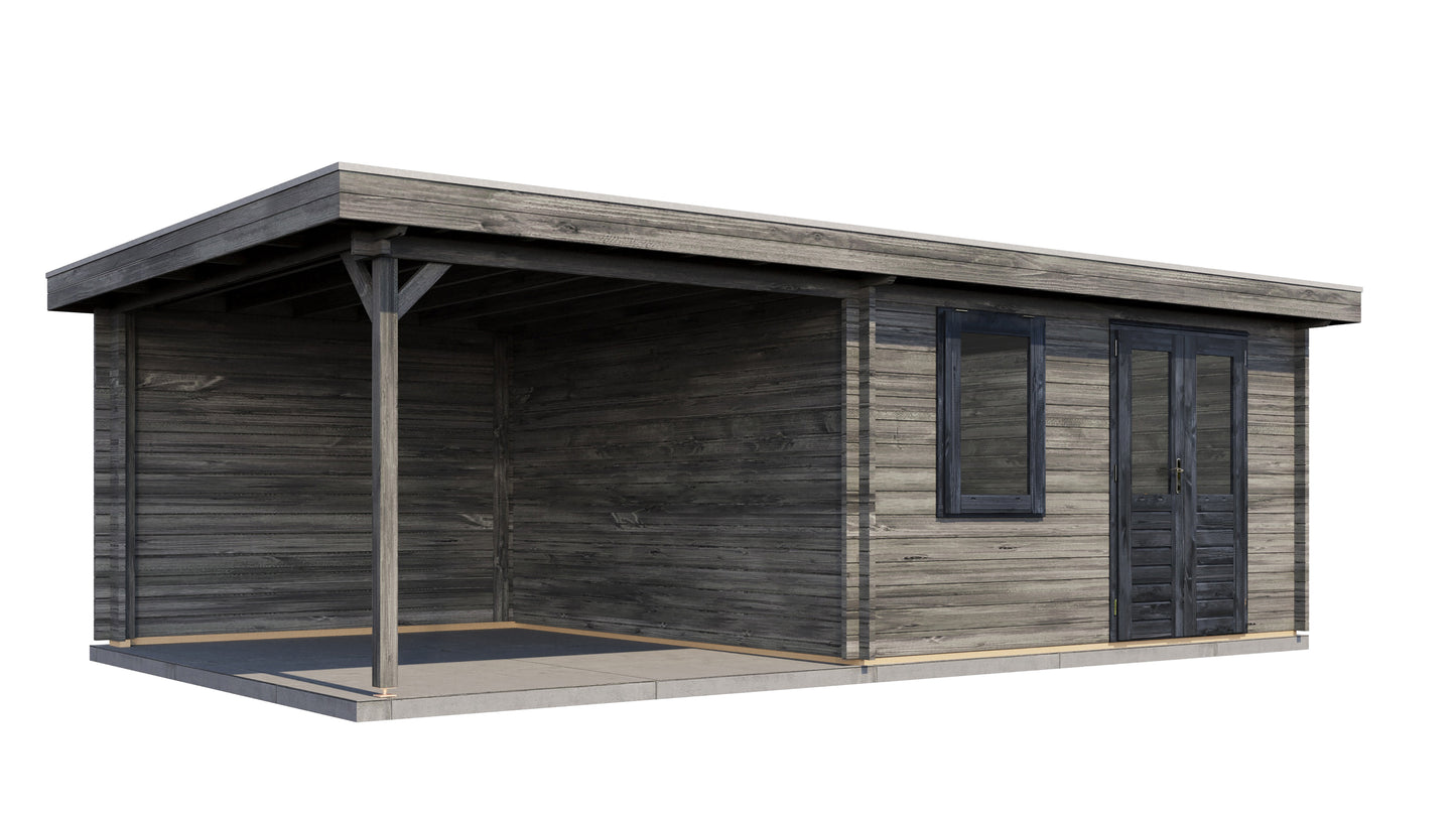 Lugarde Select Log Cabin with veranda Glencoe 400x400cm + 300cm - Pressure treated Grey