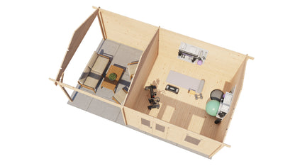 Lugarde Select Log Cabin with veranda Ribble 400x400cm + 300cm - Untreated