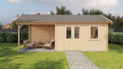 Lugarde Select Log Cabin with veranda Ribble 400x400cm + 300cm - Untreated