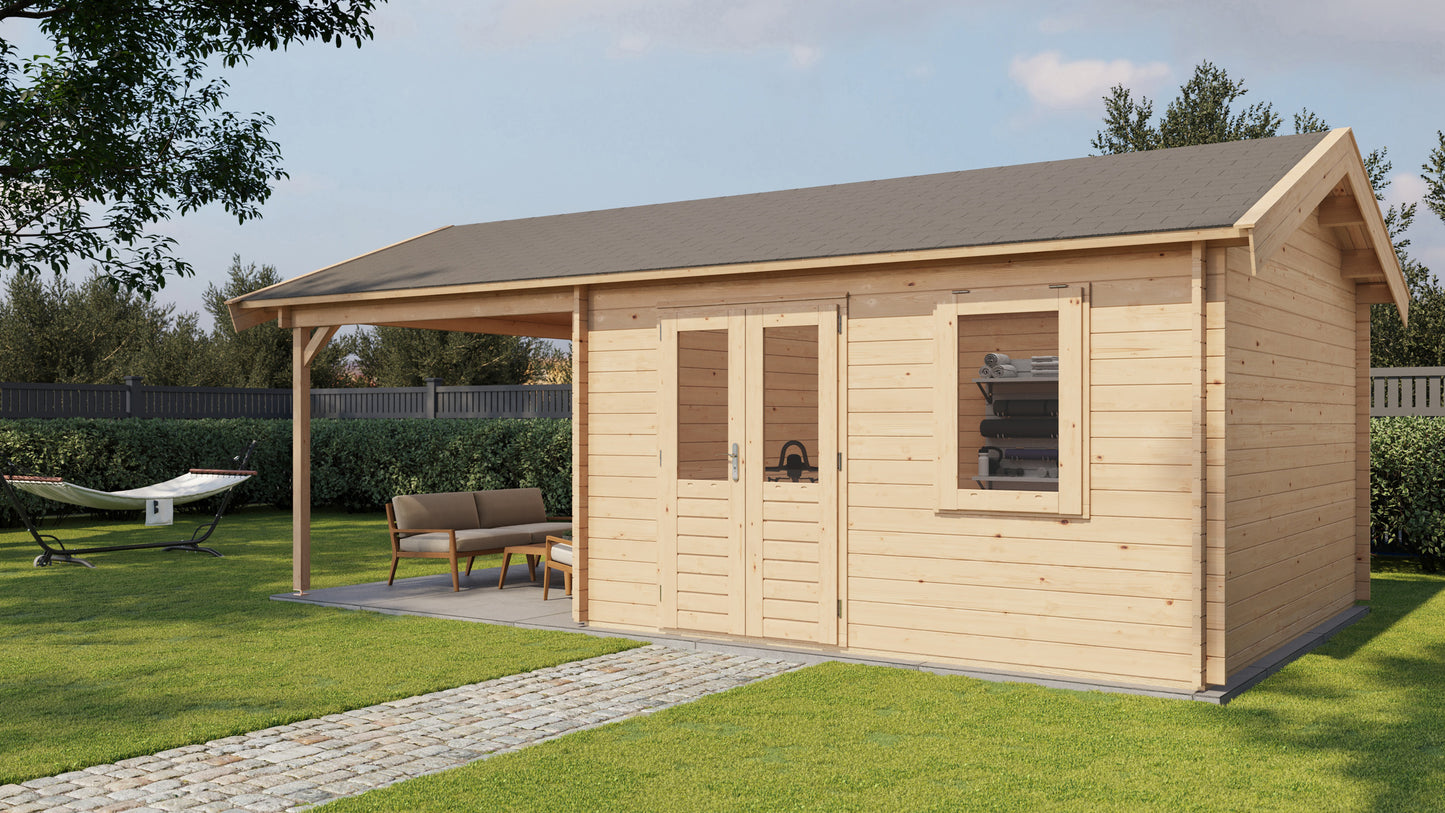 Lugarde Select Log Cabin with veranda Ribble 400x400cm + 300cm - Untreated