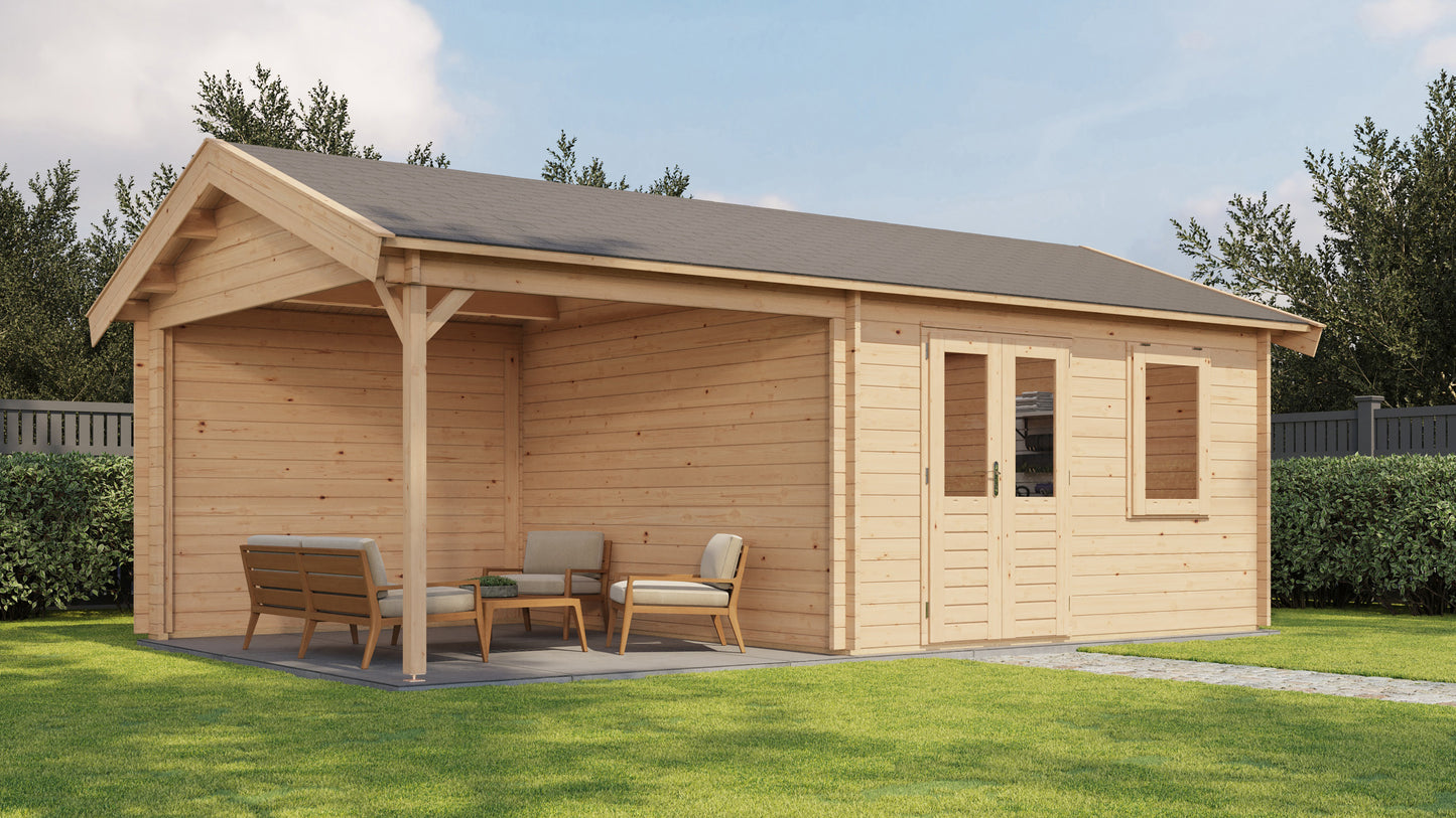 Lugarde Select Log Cabin with veranda Ribble 400x400cm + 300cm - Untreated