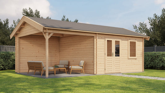 Lugarde Select Log Cabin with veranda Ribble 400x400cm + 300cm - Untreated