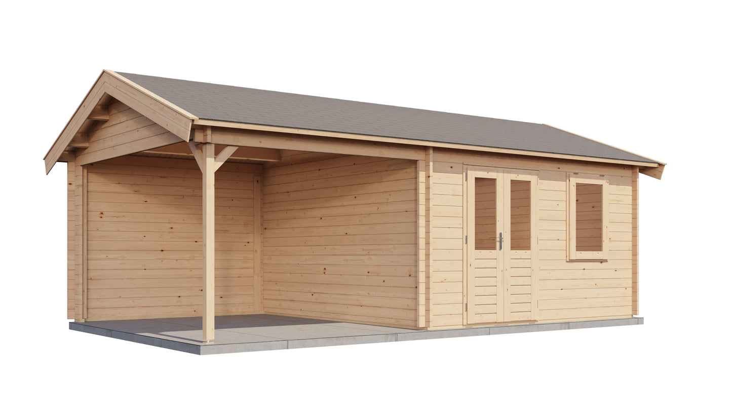 Lugarde Select Log Cabin with veranda Ribble 400x400cm + 300cm - Untreated