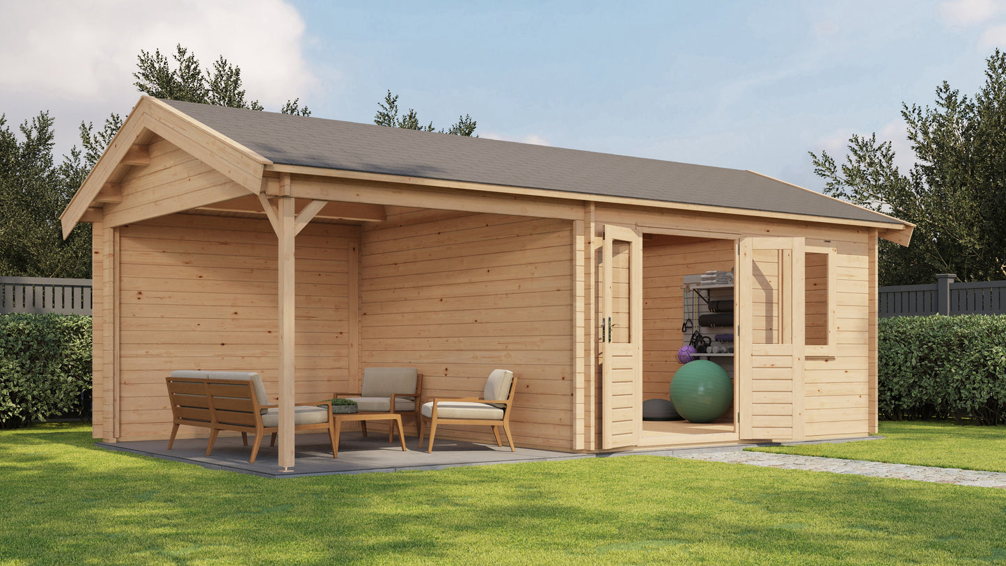 Lugarde Select Log Cabin with veranda Ribble 400x400cm + 300cm - Untreated