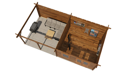 Lugarde Select Log Cabin with veranda Malvern 400x400cm + 400cm - Pressure treated Brown
