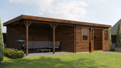 Lugarde Select Log Cabin with veranda Malvern 400x400cm + 400cm - Pressure treated Brown