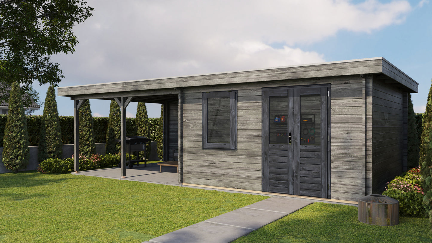 Lugarde Select Log Cabin with veranda Malvern 400x400cm + 400cm - Pressure treated Grey