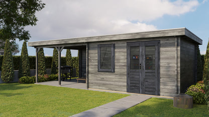 Lugarde Select Log Cabin with veranda Malvern 400x400cm + 400cm - Pressure treated Grey