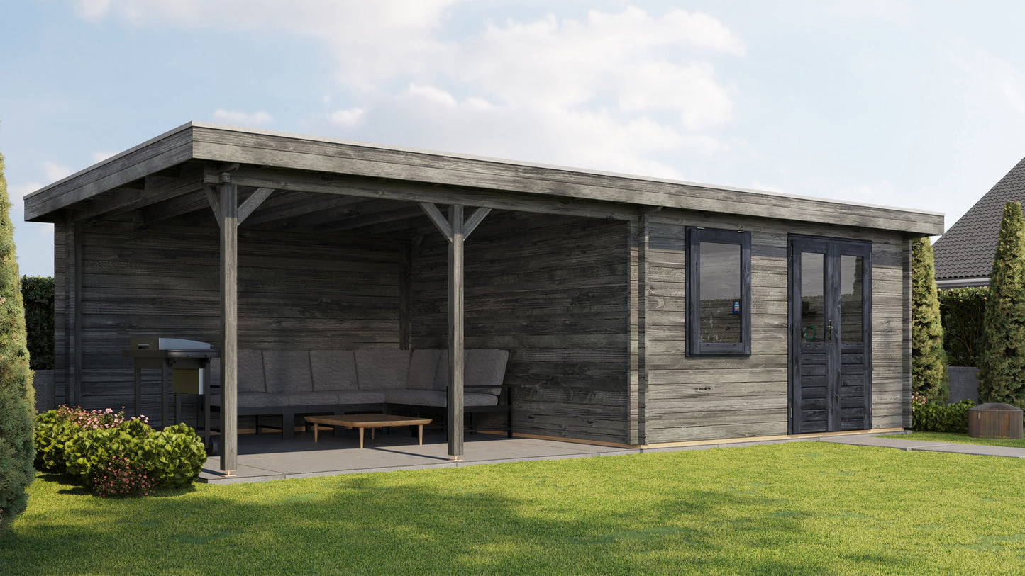 Lugarde Select Log Cabin with veranda Malvern 400x400cm + 400cm - Pressure treated Grey