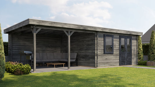 Lugarde Select Log Cabin with veranda Malvern 400x400cm + 400cm - Pressure treated Grey