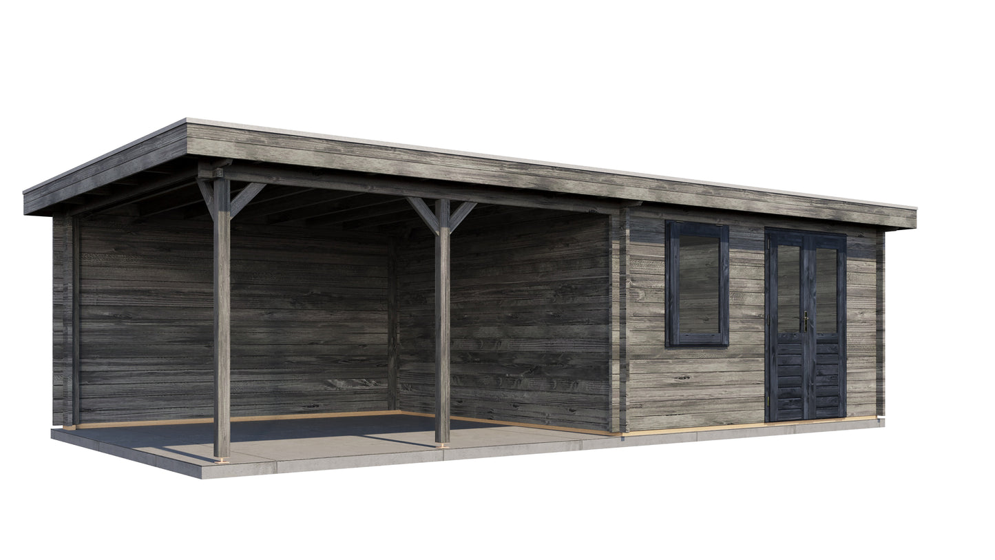 Lugarde Select Log Cabin with veranda Malvern 400x400cm + 400cm - Pressure treated Grey