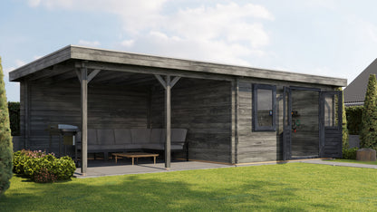 Lugarde Select Log Cabin with veranda Malvern 400x400cm + 400cm - Pressure treated Grey