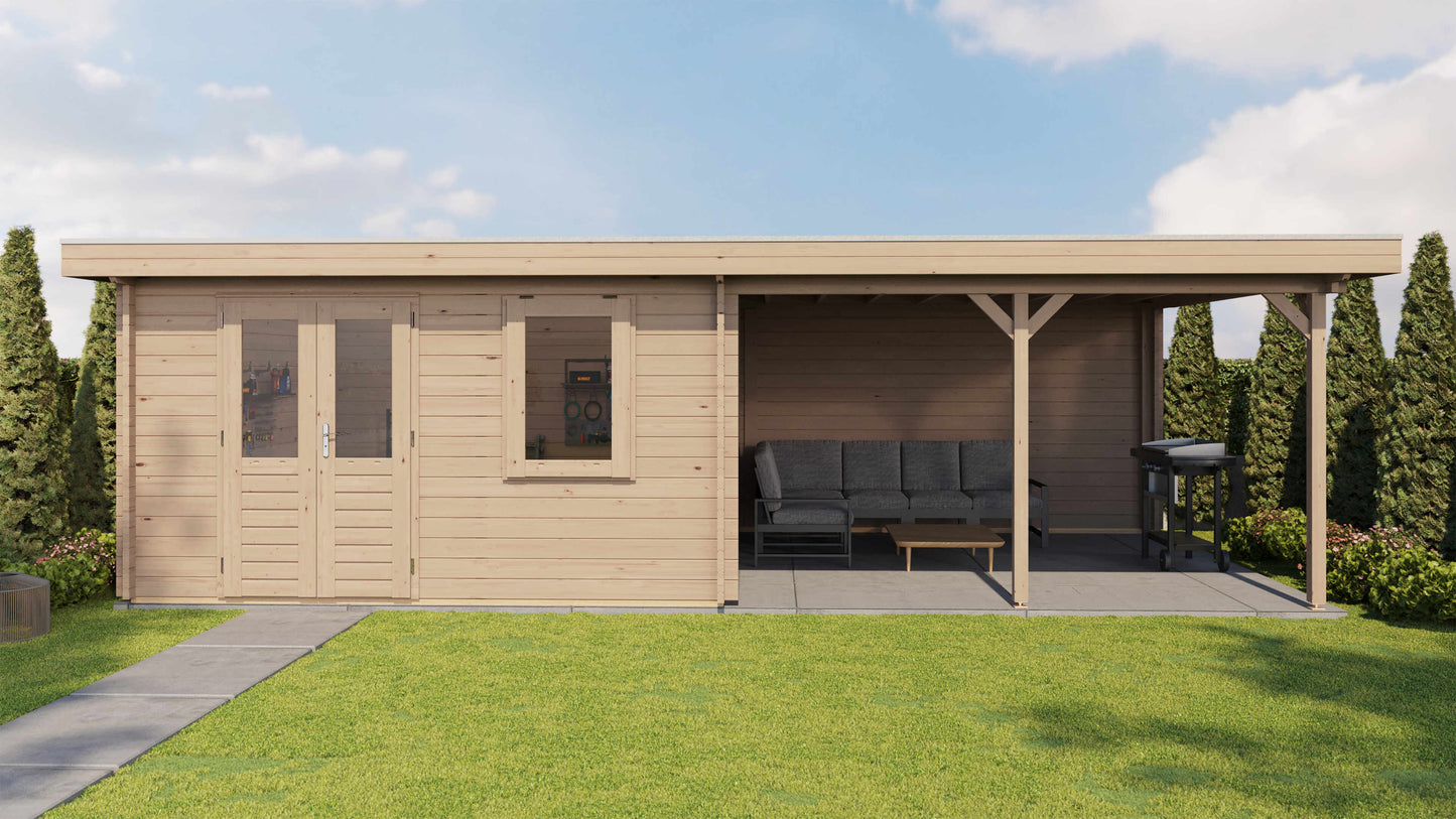 Lugarde Select Log Cabin with veranda Malvern 400x400cm + 400cm - Untreated