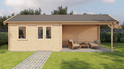 Lugarde Select Log Cabin with veranda Mersey 400x400cm + 400cm - Untreated