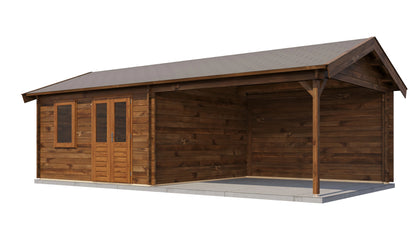 Lugarde Select Log Cabin with veranda Mersey 400x400cm + 400cm - Pressure treated Brown