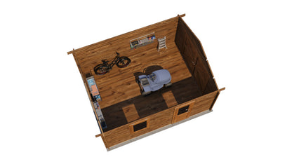 Lugarde Select Log Cabin Derwent with garage door 400x500cm - Pressure treated Brown