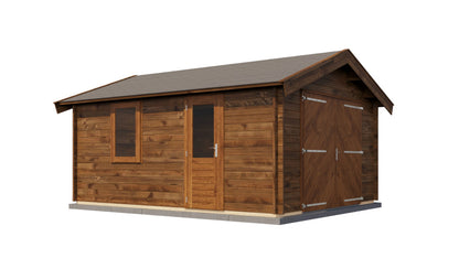 Lugarde Select Log Cabin Derwent with garage door 400x500cm - Pressure treated Brown