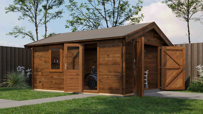 Lugarde Select Log Cabin Derwent with garage door 400x500cm - Pressure treated Brown