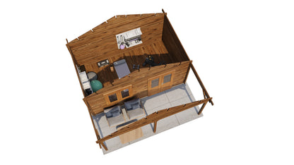 Lugarde Select Log Cabin with veranda Medway 500x300cm + 200cm - Pressure treated Brown