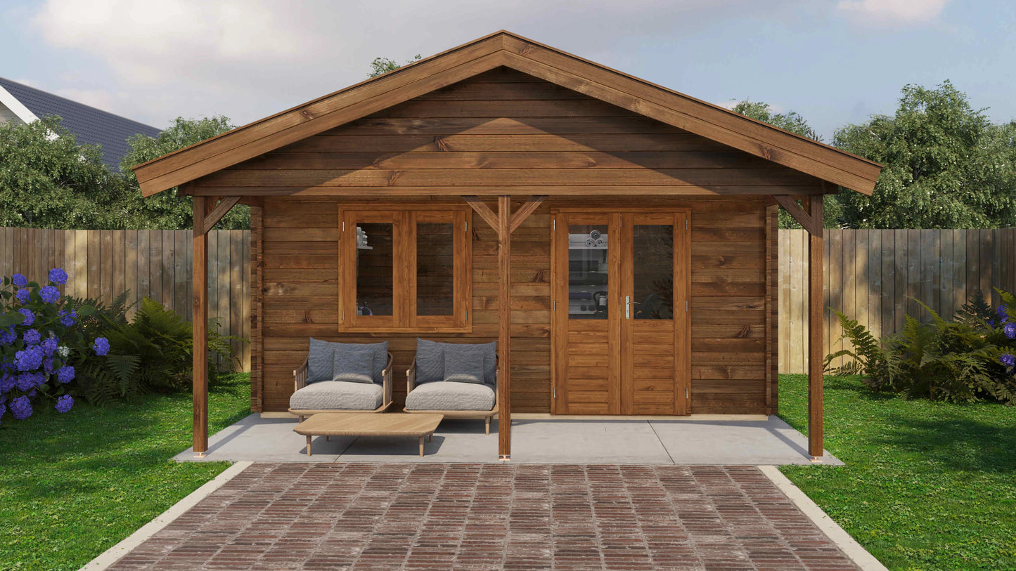 Lugarde Select Log Cabin with veranda Medway 500x300cm + 200cm - Pressure treated Brown