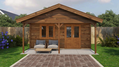 Lugarde Select Log Cabin with veranda Medway 500x300cm + 200cm - Pressure treated Brown