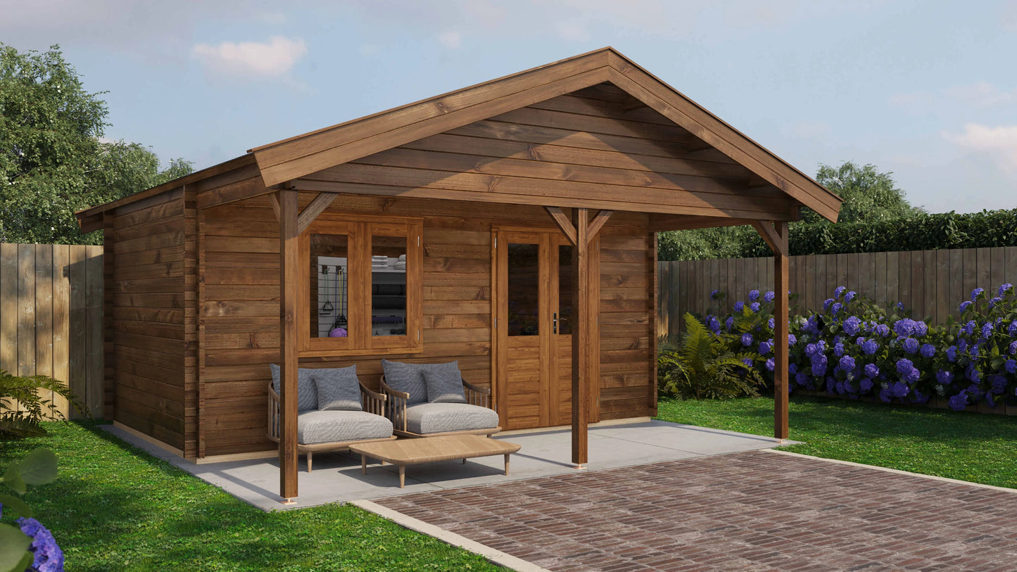 Lugarde Select Log Cabin with veranda Medway 500x300cm + 200cm - Pressure treated Brown