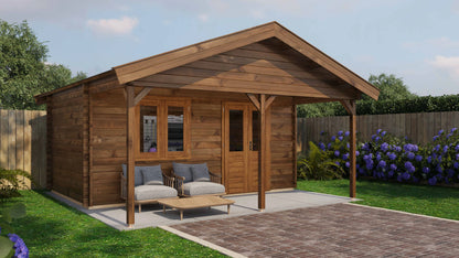 Lugarde Select Log Cabin with veranda Medway 500x300cm + 200cm - Pressure treated Brown
